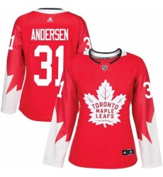 Womens Adidas Toronto Maple Leafs 31 Frederik Andersen Authentic Red Alternate NHL Jersey 