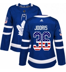 Womens Adidas Toronto Maple Leafs 36 Josh Jooris Authentic Royal Blue USA Flag Fashion NHL Jersey 