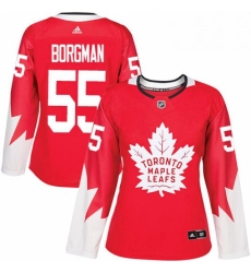 Womens Adidas Toronto Maple Leafs 55 Andreas Borgman Authentic Red Alternate NHL Jersey 