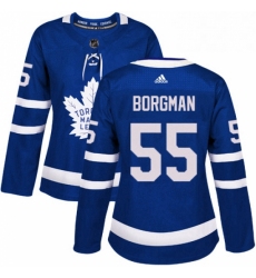 Womens Adidas Toronto Maple Leafs 55 Andreas Borgman Authentic Royal Blue Home NHL Jersey 