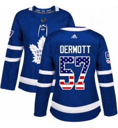 Womens Adidas Toronto Maple Leafs 57 Travis Dermott Authentic Royal Blue USA Flag Fashion NHL Jersey 