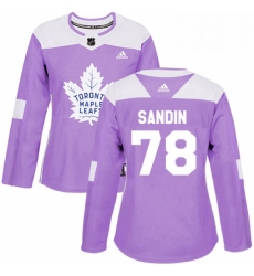 Womens Adidas Toronto Maple Leafs 78 Rasmus Sandin Authentic Purple Fights Cancer Practice NHL Jersey 