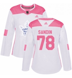 Womens Adidas Toronto Maple Leafs 78 Rasmus Sandin Authentic White Pink Fashion NHL Jersey 