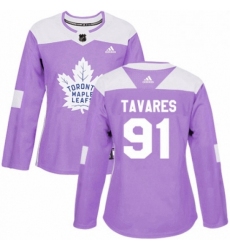 Womens Adidas Toronto Maple Leafs 91 John Tavares Authentic Purple Fights Cancer Practice NHL Jersey 