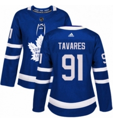 Womens Adidas Toronto Maple Leafs 91 John Tavares Authentic Royal Blue Home NHL Jersey 