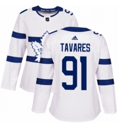 Womens Adidas Toronto Maple Leafs 91 John Tavares Authentic White 2018 Stadium Series NHL Jersey 