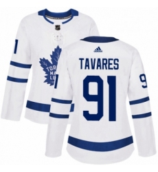 Womens Adidas Toronto Maple Leafs 91 John Tavares Authentic White Away NHL Jersey 