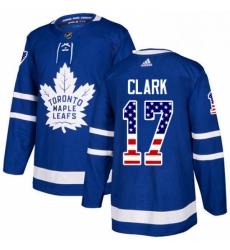 Youth Adidas Toronto Maple Leafs 17 Wendel Clark Authentic Royal Blue USA Flag Fashion NHL Jersey 