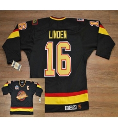 Canucks #16 Trevor Linden Stitched Black CCM Throwback Vintage NHL Jersey