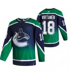 Men Vancouver Canucks 18 Jake Virtanen Green Adidas 2020 21 Reverse Retro Alternate NHL Jersey