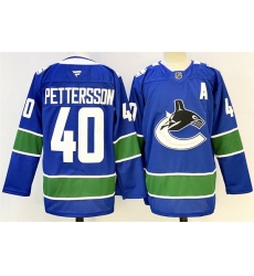 Men Vancouver Canucks 40 Elias Pettersson Royal 2024 25 With A Patch Home Stitched Hockey Jersey