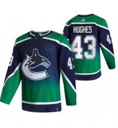 Men Vancouver Canucks 43 Quinn Hughes Green Adidas 2020 21 Reverse Retro Alternate NHL Jersey