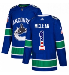 Mens Adidas Vancouver Canucks 1 Kirk Mclean Authentic Blue USA Flag Fashion NHL Jersey 