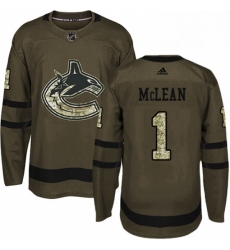 Mens Adidas Vancouver Canucks 1 Kirk Mclean Authentic Green Salute to Service NHL Jersey 