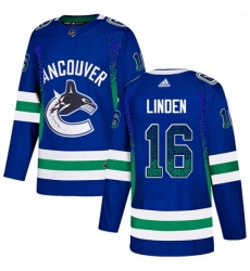 Mens Adidas Vancouver Canucks 16 Trevor Linden Authentic Blue Drift Fashion NHL Jersey 