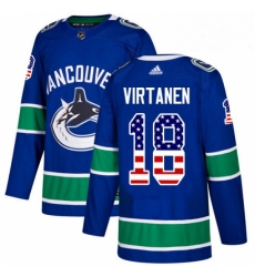 Mens Adidas Vancouver Canucks 18 Jake Virtanen Authentic Blue USA Flag Fashion NHL Jersey 