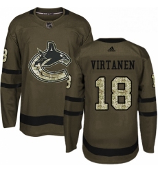 Mens Adidas Vancouver Canucks 18 Jake Virtanen Premier Green Salute to Service NHL Jersey 