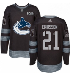 Mens Adidas Vancouver Canucks 21 Loui Eriksson Authentic Black 1917 2017 100th Anniversary NHL Jersey 