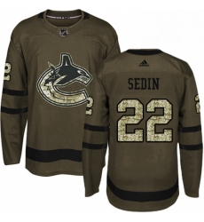 Mens Adidas Vancouver Canucks 22 Daniel Sedin Authentic Green Salute to Service NHL Jersey 