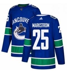 Mens Adidas Vancouver Canucks 25 Jacob Markstrom Authentic Blue Home NHL Jersey 