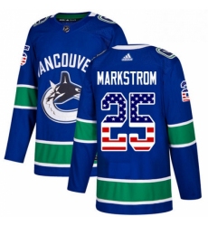 Mens Adidas Vancouver Canucks 25 Jacob Markstrom Authentic Blue USA Flag Fashion NHL Jersey 