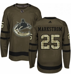 Mens Adidas Vancouver Canucks 25 Jacob Markstrom Authentic Green Salute to Service NHL Jersey 