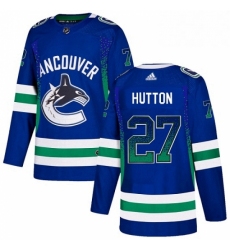 Mens Adidas Vancouver Canucks 27 Ben Hutton Authentic Blue Drift Fashion NHL Jersey 
