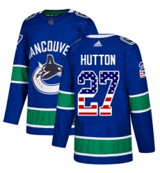 Mens Adidas Vancouver Canucks 27 Ben Hutton Authentic Blue USA Flag Fashion NHL Jersey 