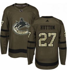 Mens Adidas Vancouver Canucks 27 Ben Hutton Premier Green Salute to Service NHL Jersey 
