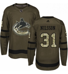 Mens Adidas Vancouver Canucks 31 Anders Nilsson Premier Green Salute to Service NHL Jersey 