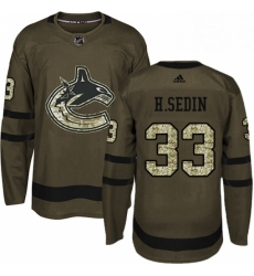 Mens Adidas Vancouver Canucks 33 Henrik Sedin Premier Green Salute to Service NHL Jersey 