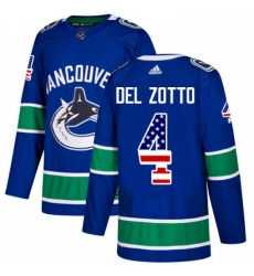 Mens Adidas Vancouver Canucks 4 Michael Del Zotto Authentic Blue USA Flag Fashion NHL Jersey 