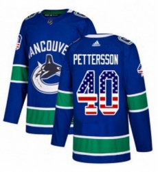 Mens Adidas Vancouver Canucks 40 Elias Pettersson Blue Home Authentic USA Flag Stitched NHL Jersey 