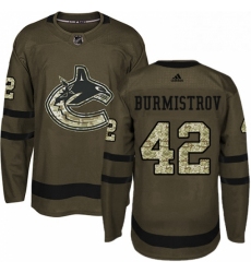 Mens Adidas Vancouver Canucks 42 Alex Burmistrov Authentic Green Salute to Service NHL Jersey 