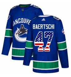 Mens Adidas Vancouver Canucks 47 Sven Baertschi Authentic Blue USA Flag Fashion NHL Jersey 