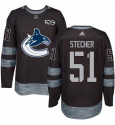 Mens Adidas Vancouver Canucks 51 Troy Stecher Authentic Black 1917 2017 100th Anniversary NHL Jersey 