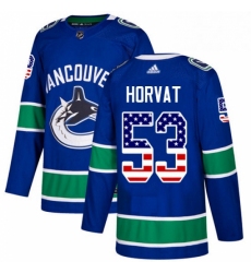 Mens Adidas Vancouver Canucks 53 Bo Horvat Authentic Blue USA Flag Fashion NHL Jersey 