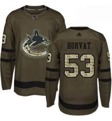 Mens Adidas Vancouver Canucks 53 Bo Horvat Premier Green Salute to Service NHL Jersey 