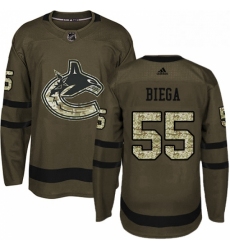 Mens Adidas Vancouver Canucks 55 Alex Biega Authentic Green Salute to Service NHL Jersey 