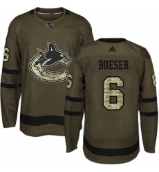 Mens Adidas Vancouver Canucks 6 Brock Boeser Authentic Green Salute to Service NHL Jersey 