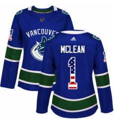 Womens Adidas Vancouver Canucks 1 Kirk Mclean Authentic Blue USA Flag Fashion NHL Jersey 