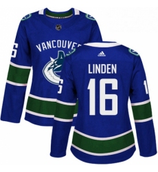 Womens Adidas Vancouver Canucks 16 Trevor Linden Authentic Blue Home NHL Jersey 
