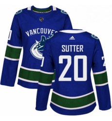 Womens Adidas Vancouver Canucks 20 Brandon Sutter Authentic Blue Home NHL Jersey 