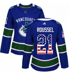 Womens Adidas Vancouver Canucks 21 Antoine Roussel Authentic Blue USA Flag Fashion NHL Jersey 