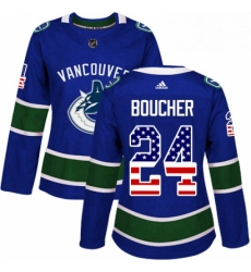 Womens Adidas Vancouver Canucks 24 Reid Boucher Authentic Blue USA Flag Fashion NHL Jersey 