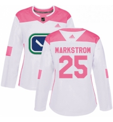 Womens Adidas Vancouver Canucks 25 Jacob Markstrom Authentic WhitePink Fashion NHL Jersey 