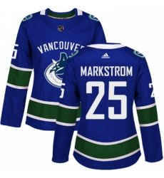 Womens Adidas Vancouver Canucks 25 Jacob Markstrom Premier Blue Home NHL Jersey 