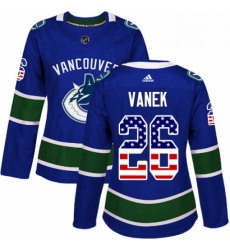 Womens Adidas Vancouver Canucks 26 Thomas Vanek Authentic Blue USA Flag Fashion NHL Jersey 