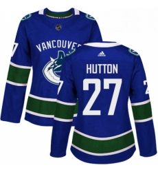 Womens Adidas Vancouver Canucks 27 Ben Hutton Authentic Blue Home NHL Jersey 