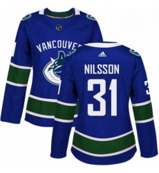 Womens Adidas Vancouver Canucks 31 Anders Nilsson Premier Blue Home NHL Jersey 